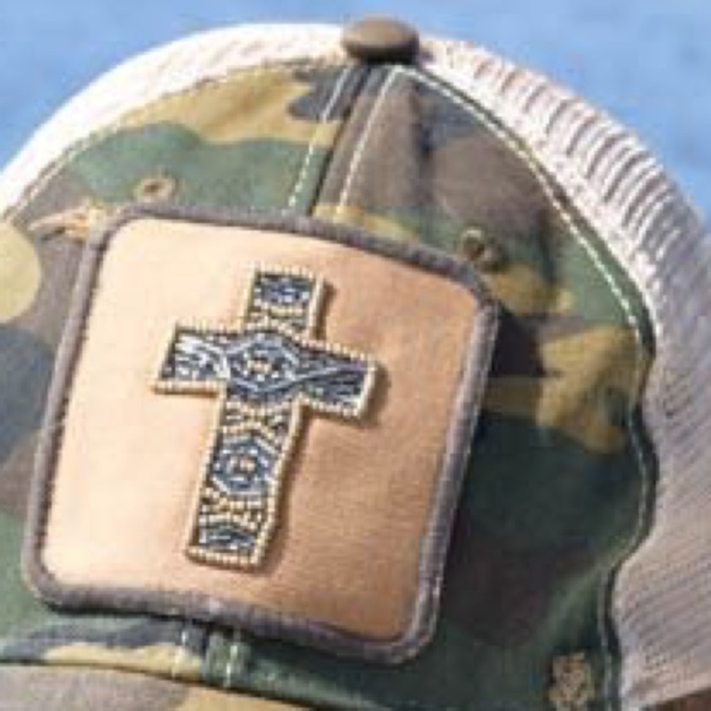 Judith March Camo Hat with Beaded Cross
